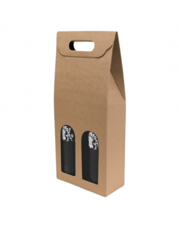 Estuche bodega Kraft 2 botellas 18x9x40 cm con ventana