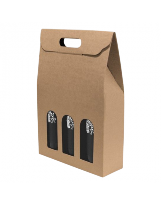 Estuche bodega Kraft 3 botellas 27x9x40 cm con ventana