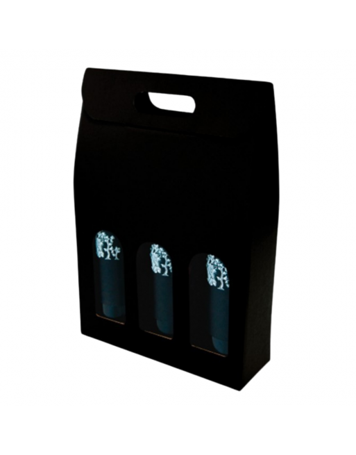 Estuche bodega Negro 3 botellas 27x9x40 cm con ventana