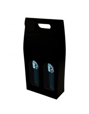 Estuche bodega Negro 2 botellas 18x9x40 cm con ventana