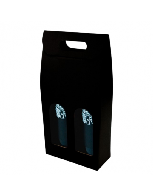 Estuche bodega Negro 2 botellas 18x9x40 cm con ventana