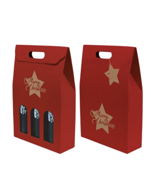 Estuche bodega Navidad 3 botellas 27x9x40 cm con ventana